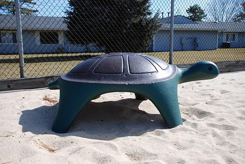 Turtle playground equipment in the sand