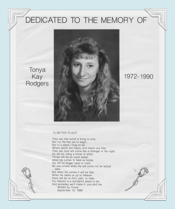 Tonya Kay Rodgers 1972-1990 Ninnekah