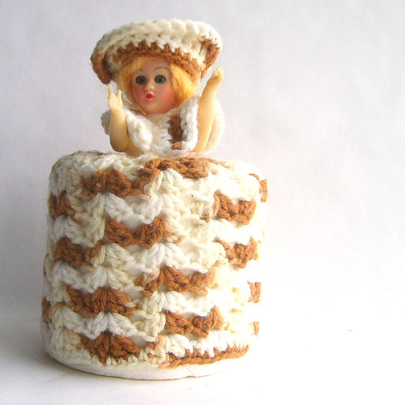 crocheted doll toilet paper cover