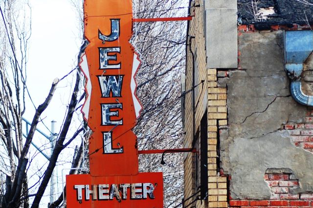 Vintage theater sign, Jewel Theater, Black History