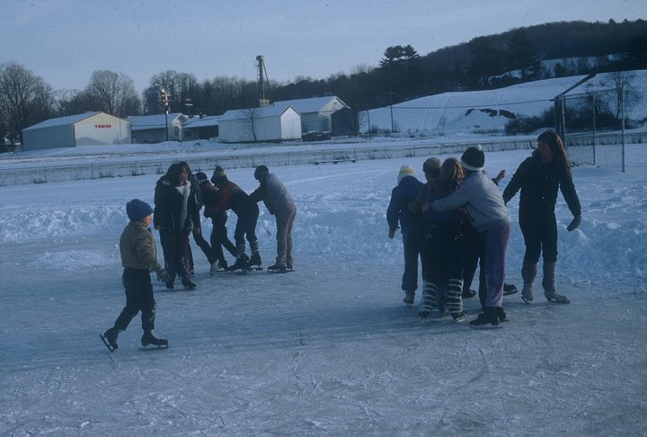 Kids skating on an ice pond - Mt. Upton, New York - 1970s