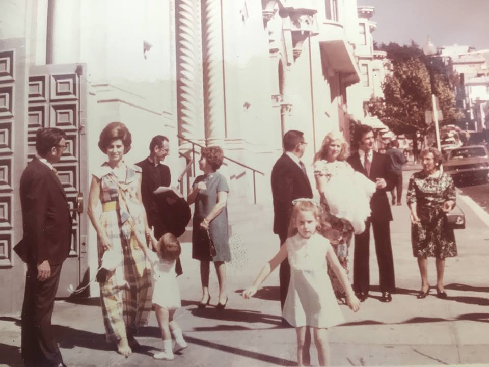 Italian families gather for a baby's baptism in San Francisco, 1970s