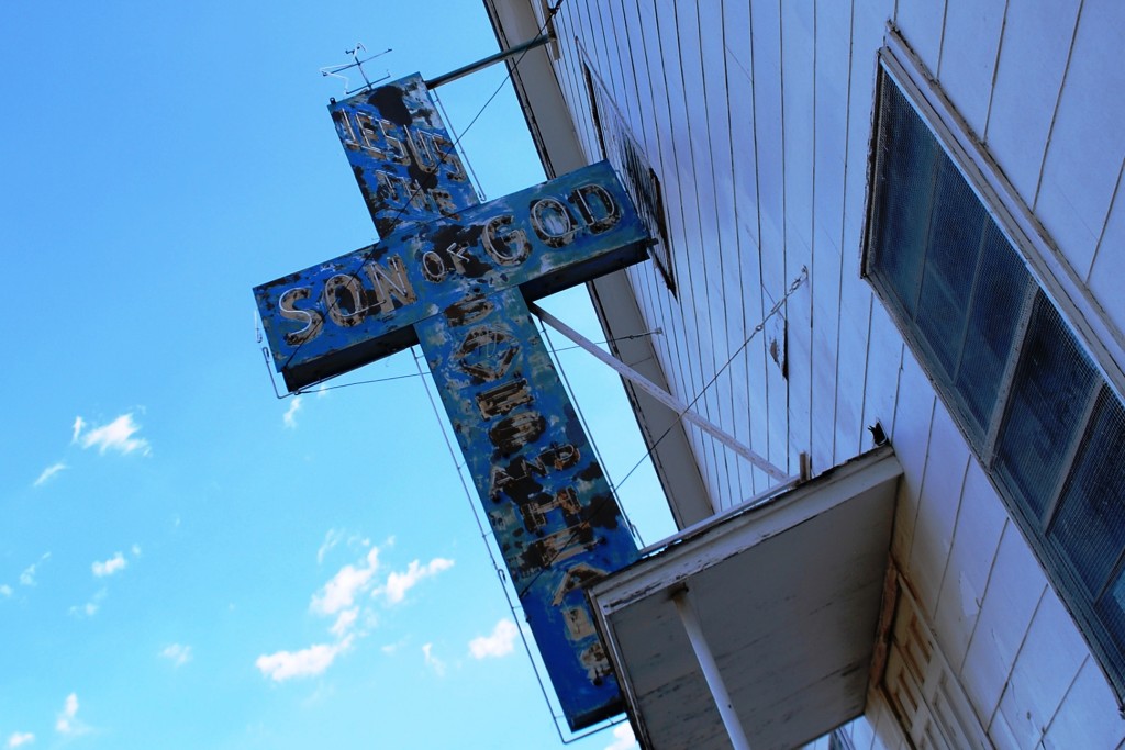 Old Neon Retro Church Sign Cross