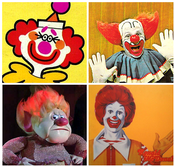 Famous Clowns Bozo Kaboom, Ronald, Heat Miser