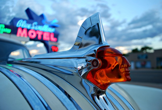 Blue Swallow Motel and a 1951 Pontiac Hood Ornament